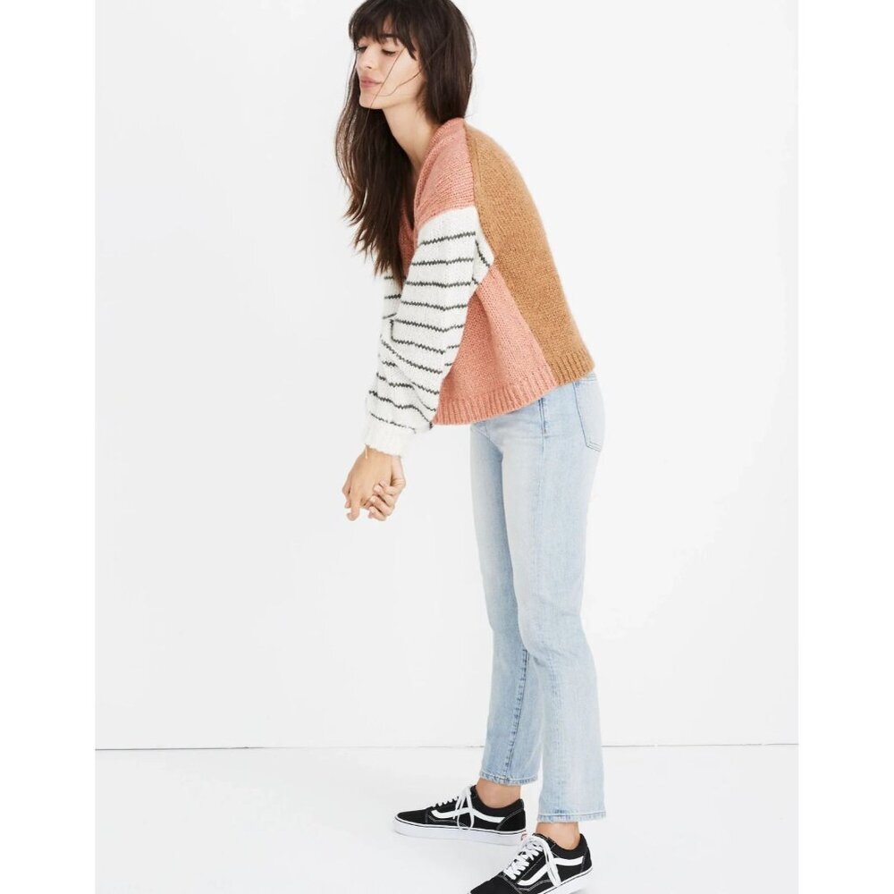 MADEWELL Women Balloon Sleeve Pullover Sweater Colorblock‎ Sz M Muliticolor 1a-1